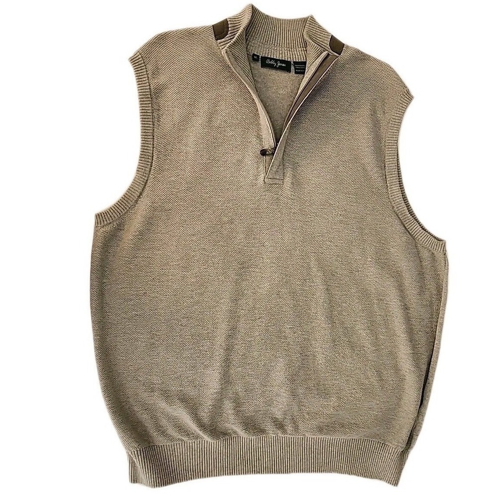 Bobby Jones Mens XL 100% Pima Cotton Golf Sweater Vest 1/4-Zip Gray Classic EUC